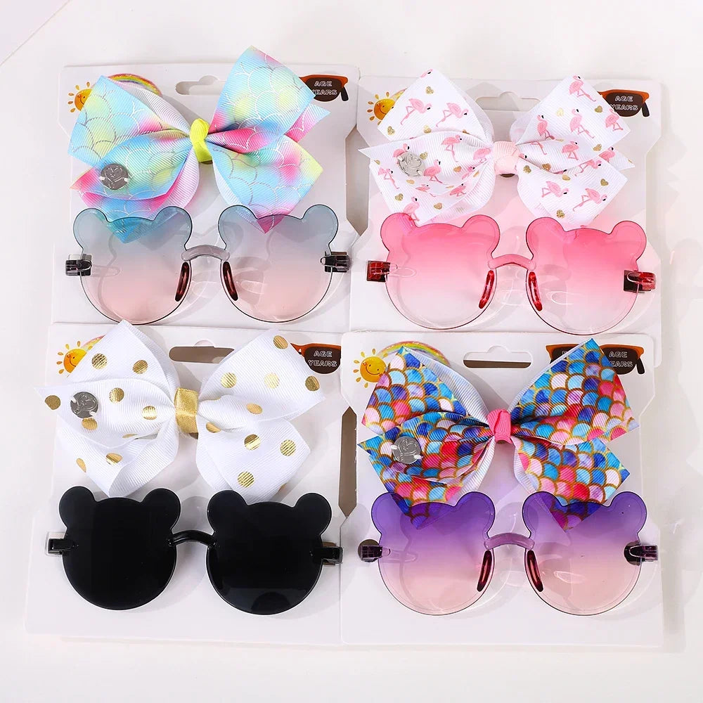 Adorable 2-Piece Newborn Hair Accessories Set - Cute Bow Headband & Bear Glasses for Infants and Kids