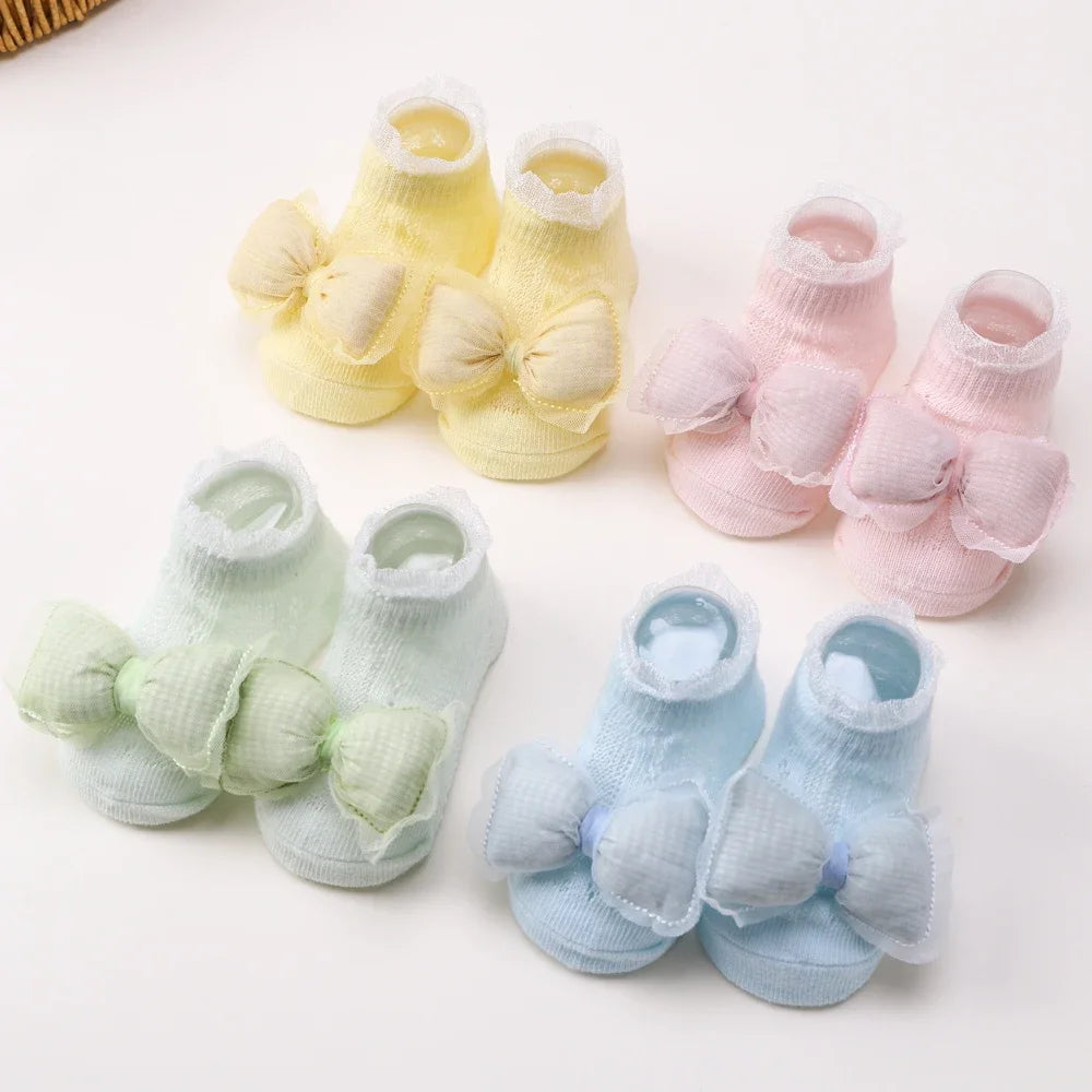 Adorable Baby Socks and Flower Headband Set - 2pcs Candy Color Bow Accessories for Newborns