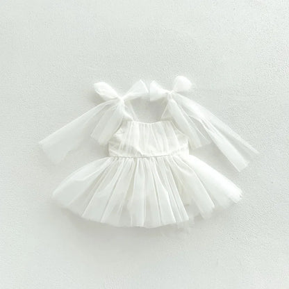 Sleeveless Summer Tutu Romper with Bows for Baby Girls - Lace Princess Jumpsuit for Newborn Photography
