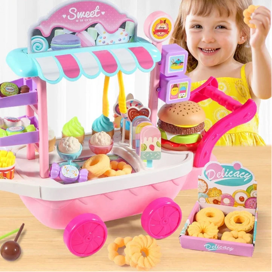 Toys Pretend Play Set Mini Ice Cream Candy Trolley Ice Cream Shopping Cart House Play Educational Car Truck Cart Brain Game Kids