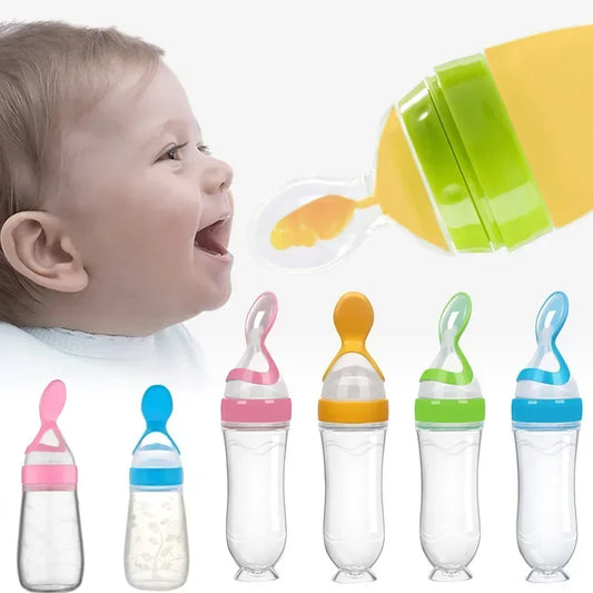 Silicone Baby Feeding Bottle for Newborns - Easy Squeeze Trainer for Cereal and Milk