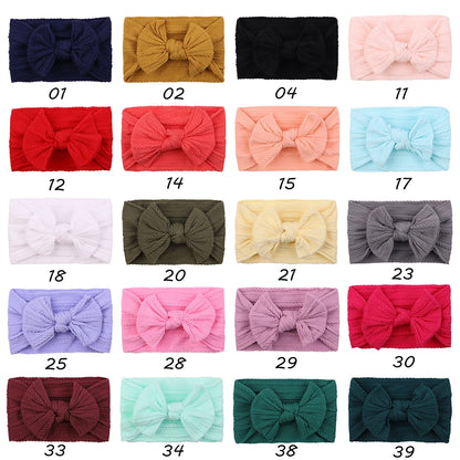 48-Color Soft Nylon Baby Headbands for Girls - Elastic Knit Turban Bows Hair Accessories for Newborns