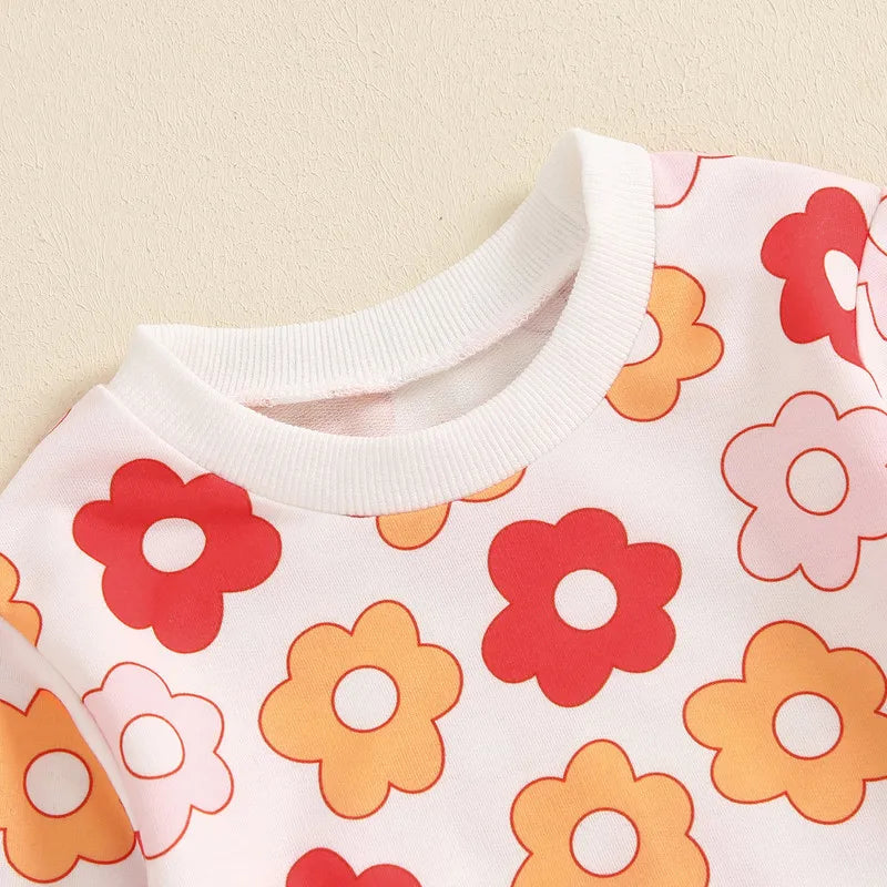 Toddler Girls' Floral Print Autumn Outfit Set with Long Sleeve Sweatshirt and Pants - 2-Piece Clothing Ensemble