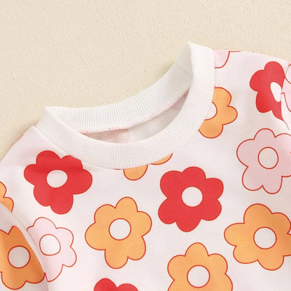 Toddler Girls' Floral Print Autumn Outfit Set with Long Sleeve Sweatshirt and Pants - 2-Piece Clothing Ensemble