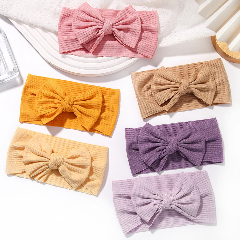 48-Color Soft Nylon Baby Headbands for Girls - Elastic Knit Turban Bows Hair Accessories for Newborns