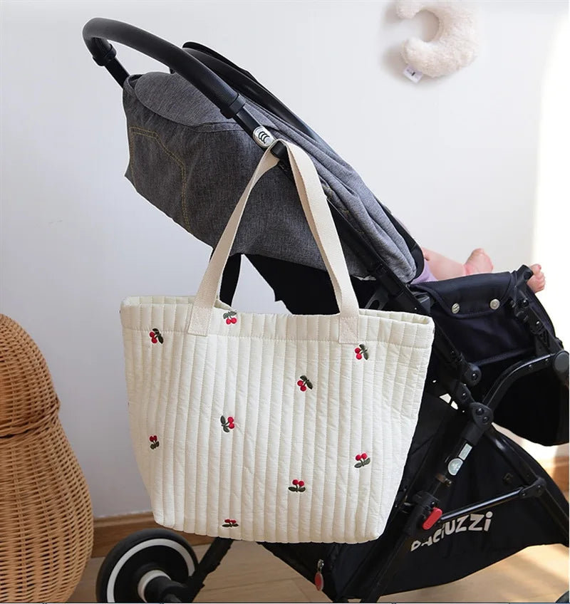 Stylish Large Capacity Embroidered Maternity Diaper Bag with Bear and Bunny Design for Stroller - Portable Travel Handbag for Moms