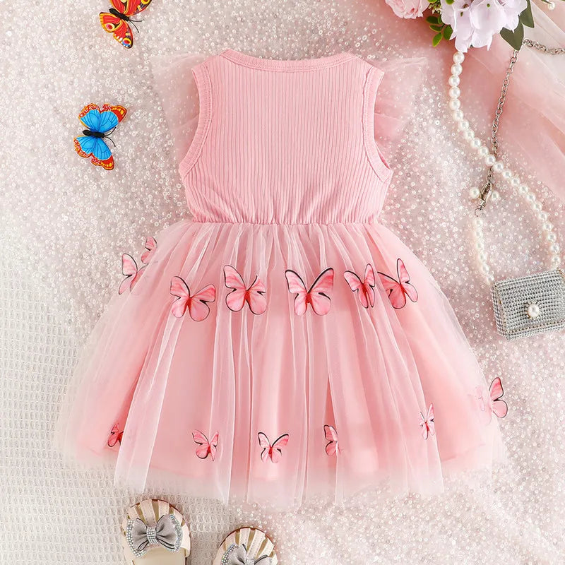 Toddler Ruffle Sleeveless Dress with 3D Butterfly Accent - Cute Princess Party Outfit for Baby Girls