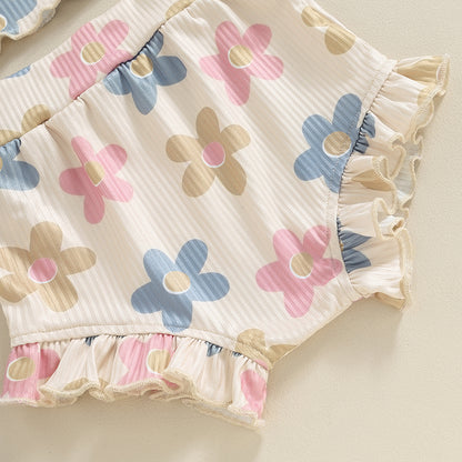 Toddler Summer Floral Outfit Set for Baby Girls - 3PCS Cami Top, Shorts, and Headband (0-24 Months)