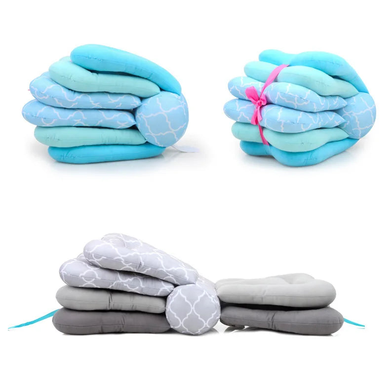 Adjustable Multi-Function Nursing Pillow for Babies - Washable Cotton Feeding Cushion in Pink/Grey/Blue