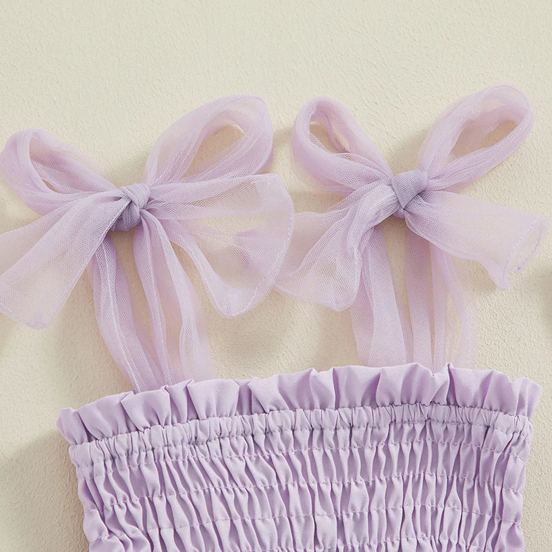 Adorable Baby Girl Summer 2-Piece Outfit Set: Sleeveless Smocked Romper Dress with Matching Headband