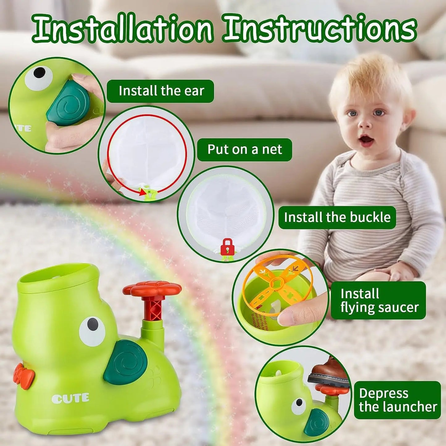 Kids Outdoor Flying Disc Rocket Launcher Catapult Garden Game Toy