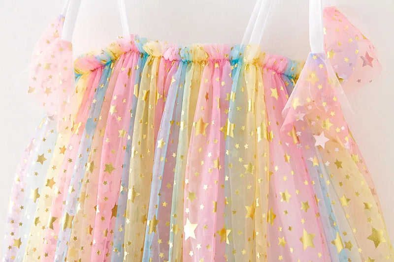 Girls' Tutu Birthday Party Dress 2024 - Sleeveless Sequin Stars Mesh Sling Princess Outfit for Ages 1-7