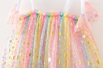Girls' Tutu Birthday Party Dress 2024 - Sleeveless Sequin Stars Mesh Sling Princess Outfit for Ages 1-7