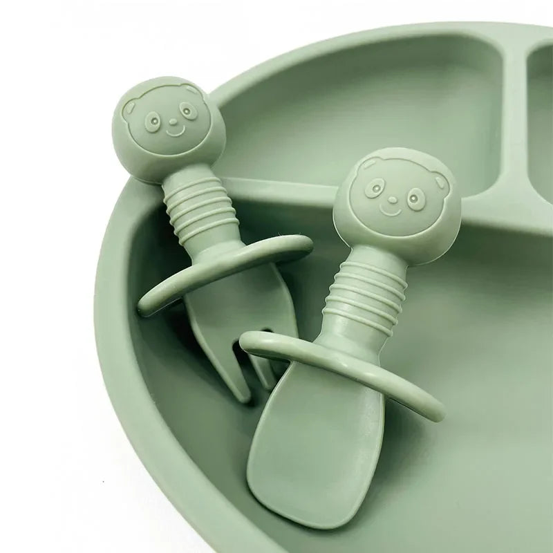 Adorable Animal-Themed Silicone Mini Utensils Set for Baby - 2pcs Fork and Spoon Feeding Essentials