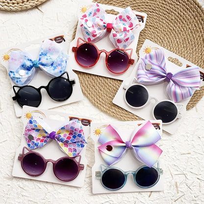 Adorable 2-Piece Newborn Hair Accessories Set - Cute Bow Headband & Bear Glasses for Infants and Kids