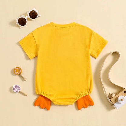 Adorable Summer Cartoon Chick Romper for Newborns - Short Sleeve Jumpsuit for Boys and Girls
