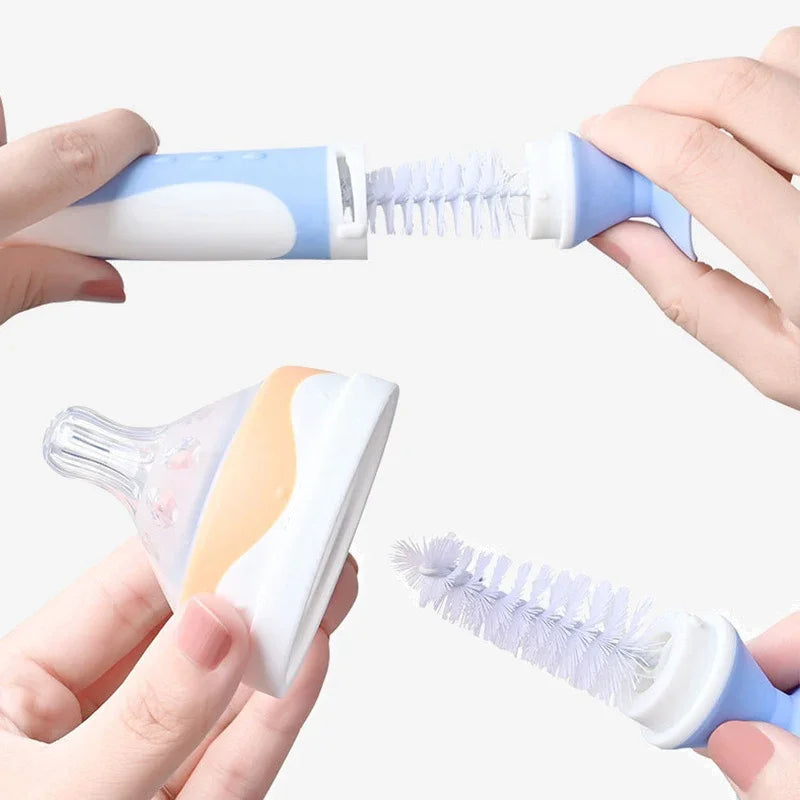 Dual-Function Nylon Baby Bottle and Nipple Cleaning Brush Set with Suction Stand