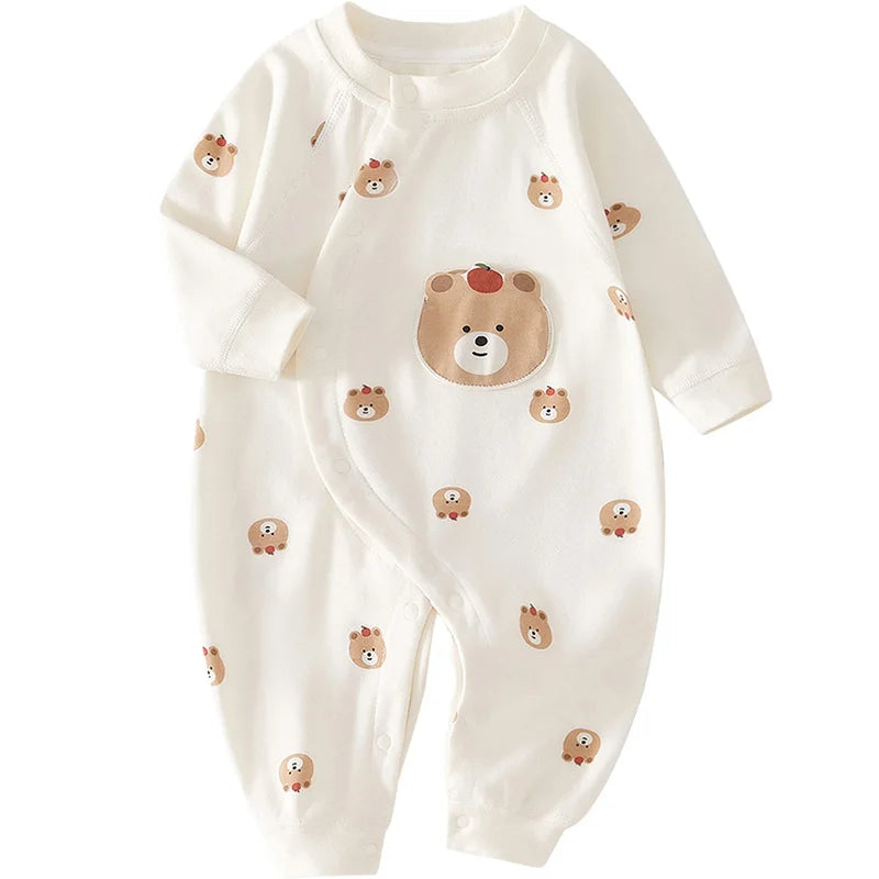 Adorable Cartoon Bear Cotton Romper for Newborn Boys and Girls - Spring Infant One-Piece Bodysuit