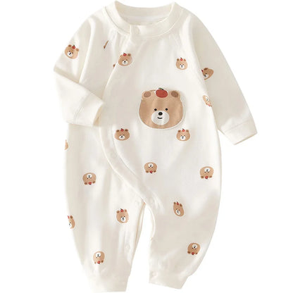 Adorable Cartoon Bear Cotton Romper for Newborn Boys and Girls - Spring Infant One-Piece Bodysuit