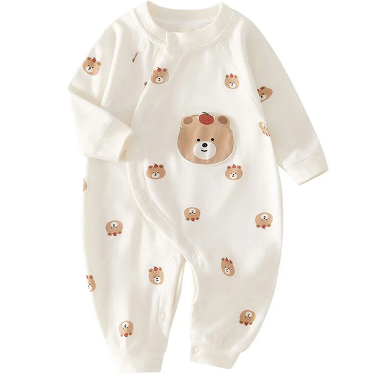 Adorable Cartoon Bear Cotton Romper for Newborn Boys and Girls - Spring Infant One-Piece Bodysuit