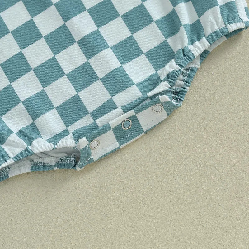 Summer Checkerboard Bodysuit for Newborns - Cute Round Neck Short Sleeve Jumpsuit in Various Colors