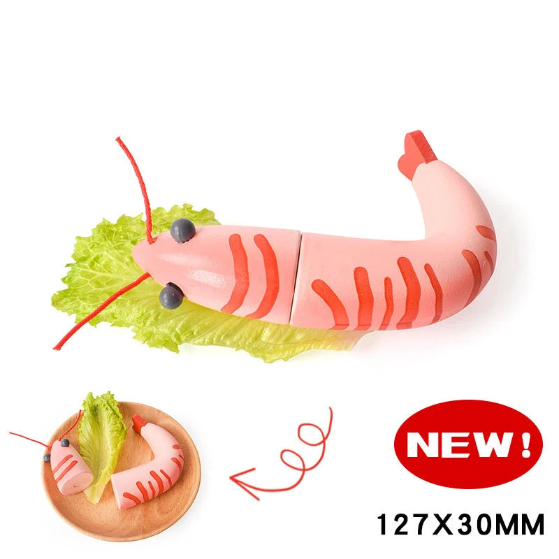 Wooden Pretend Play Kitchen Toy Set: Cutting Vegetables, Fish & Meat for Creative Learning and Fun