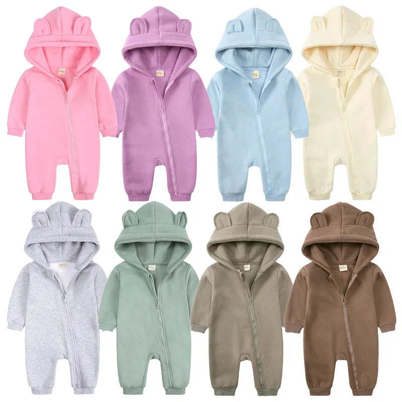 Winter Hooded Baby Jumpsuits and Rompers - Zipper One-Pieces for Boys and Girls (Newborn Size 59-90cm)