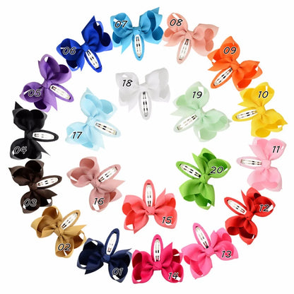 Set of 2 Safety Hair Clips with 2.75 Inch Solid Windmill Bow for Baby Girls - Grosgrain Ribbon Hair Accessories