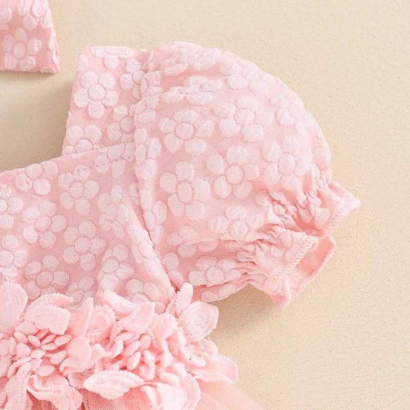 Adorable Baby Girls' Floral Summer Romper with Bow Headband and Puff Sleeves