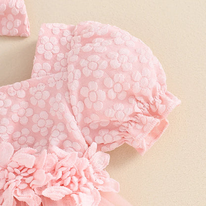 Adorable Baby Girls' Floral Summer Romper with Bow Headband and Puff Sleeves