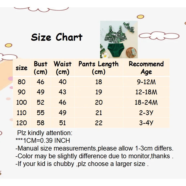 3-Piece Banana Leaf Print Swimwear Set for Girls Aged 1-4 Years - Trendy Summer Outfit