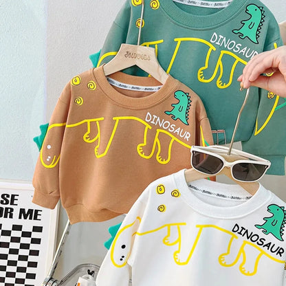 Adorable 2023 Boys Cartoon Dinosaur Pullover Sweatshirt and Denim Pants Outfit for Autumn Fashion