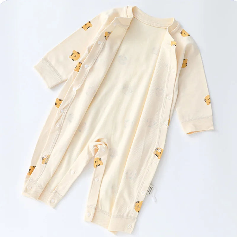 Autumn Cartoon Bear Print Cotton Romper for Newborn Boys and Girls - Toddler One-Piece Bodysuit