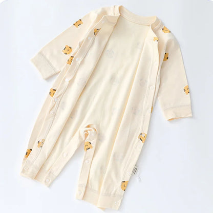 Autumn Cartoon Bear Print Cotton Romper for Newborn Boys and Girls - Toddler One-Piece Bodysuit