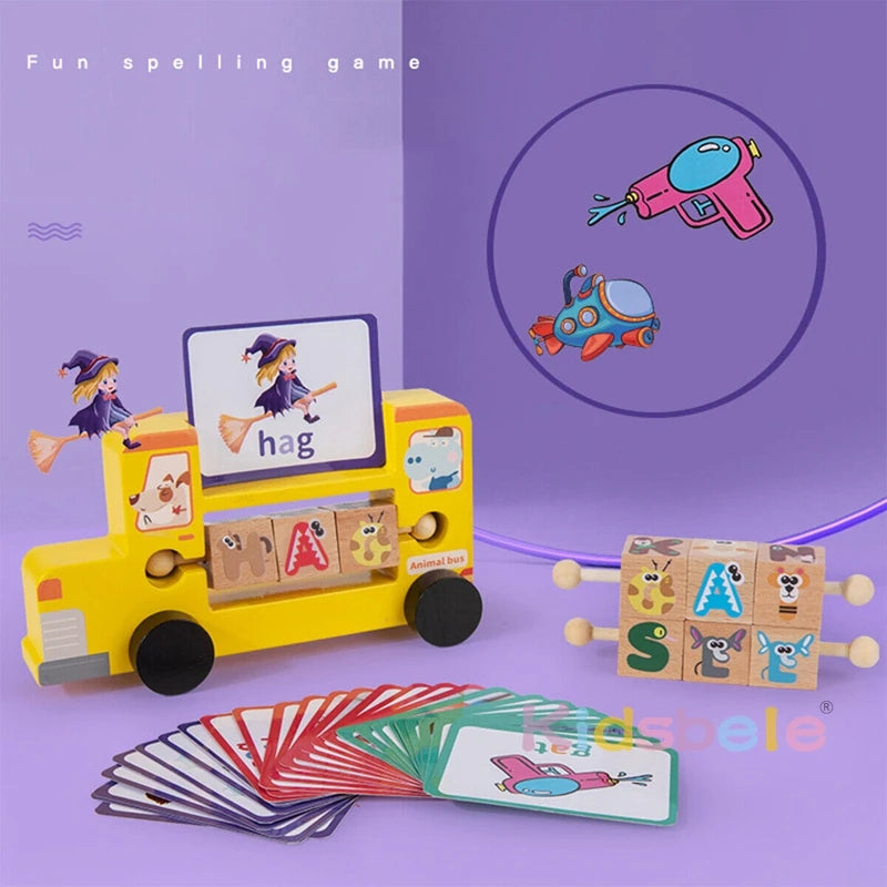 Wooden Alphabet Spelling and Matching Game Set with Flash Cards and Blocks