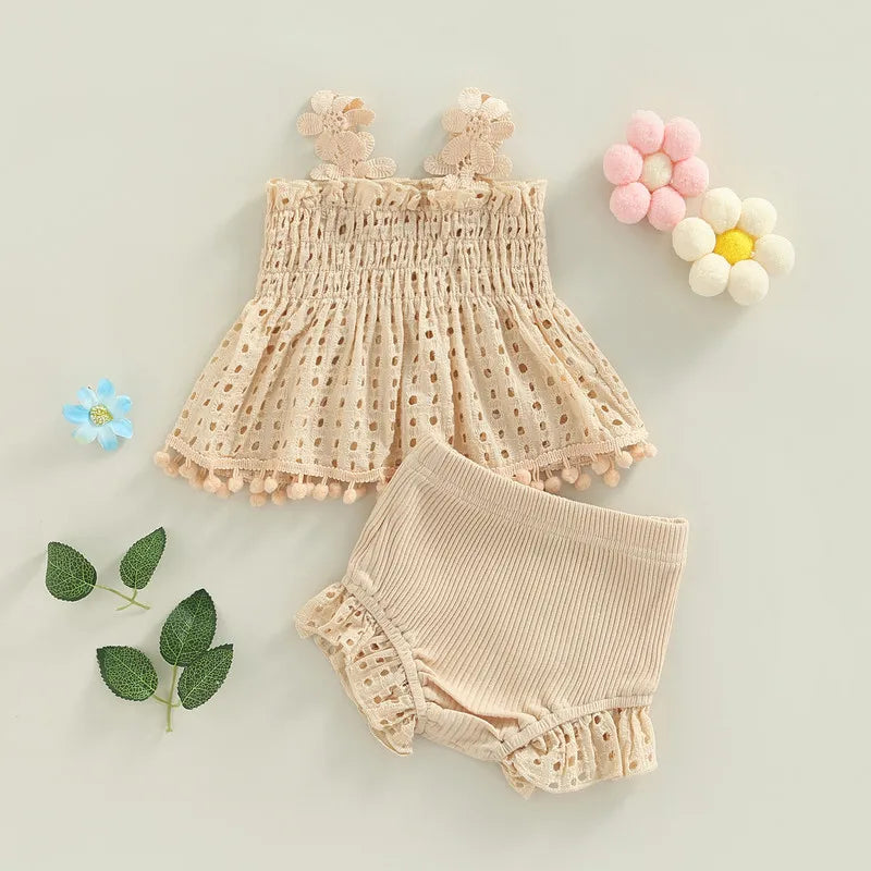 Summer Floral Muslin Outfit Set for Baby Girls - Tops and Shorts Combination for Newborns
