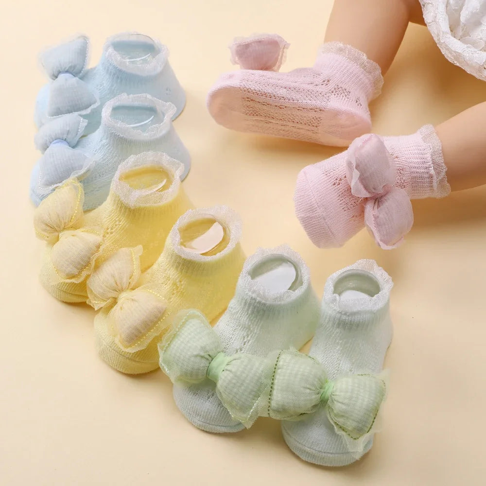 Adorable Baby Socks and Flower Headband Set - 2pcs Candy Color Bow Accessories for Newborns