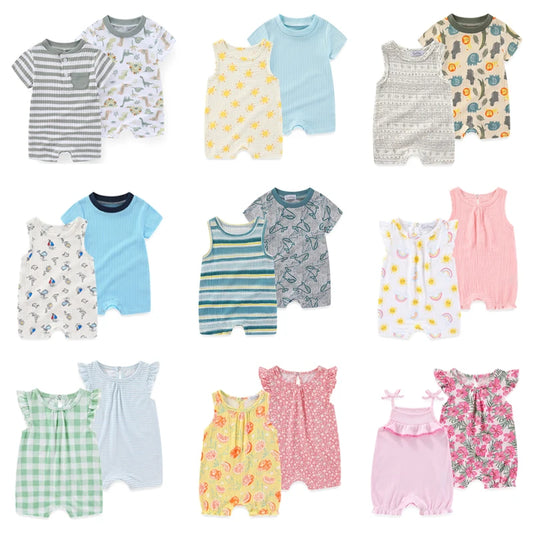 Adorable 2-Piece Summer Outfit for Newborns - Cute Cartoon Print Rompers for Boys and Girls (0-12M)
