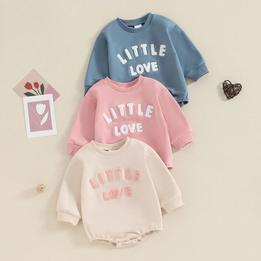 Adorable Long Sleeve Baby Romper with Embroidered Letters - Unisex Fall Bodysuit for Newborns and Infants