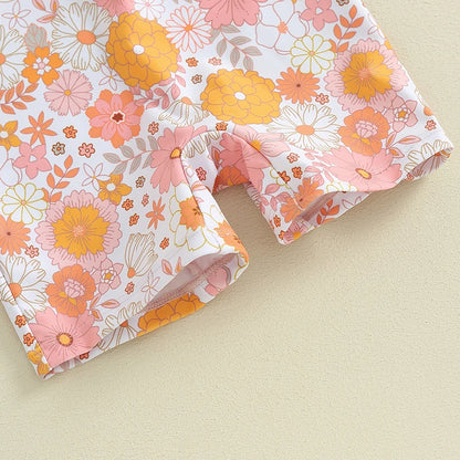 Toddler Girls' Summer Floral Ruffle One-Piece Swimsuit with Long Sleeves and Jumpsuit Style