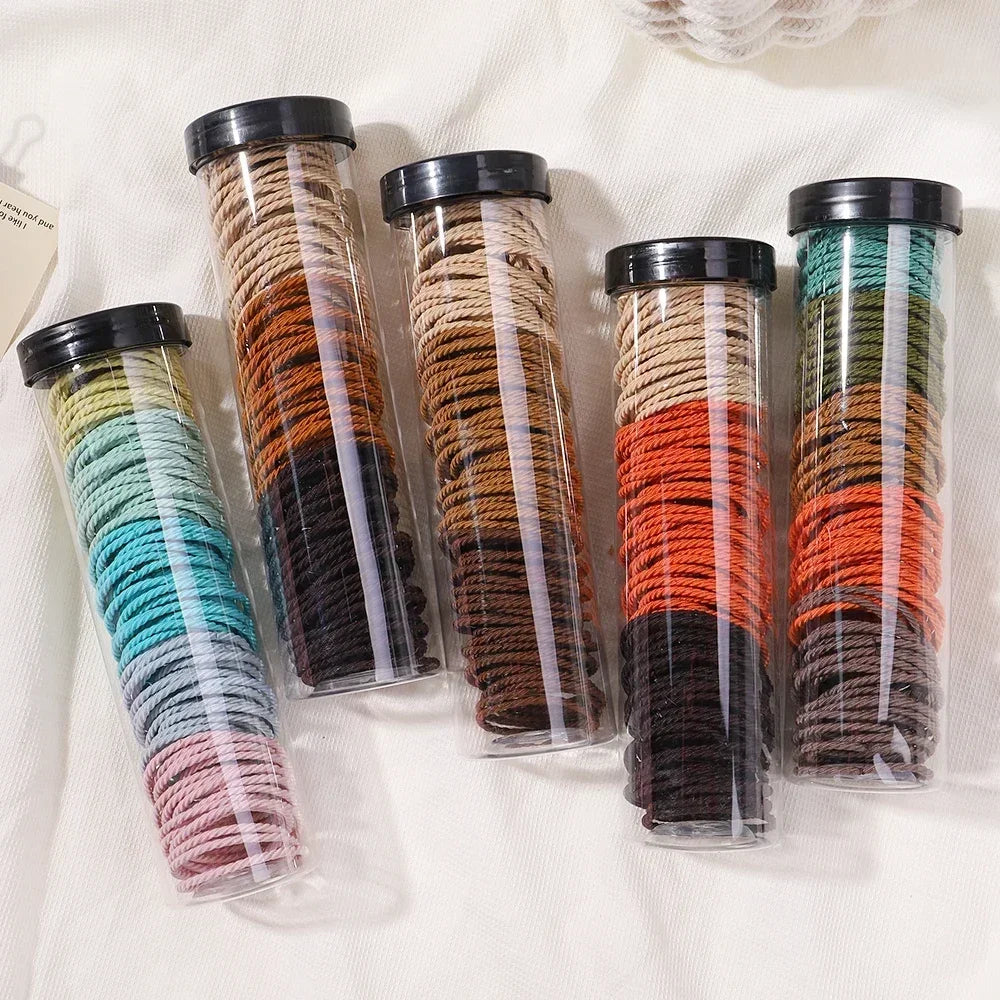 100Pcs/Box Colorful Elastic Hair Ties and Scrunchies for Girls - Handmade Hair Accessories