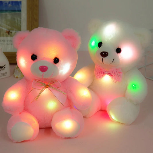 22CM Colorful Glowing Plush Bear - Luminous Stuffed Toy for Kids, Perfect Christmas Gift for Girls