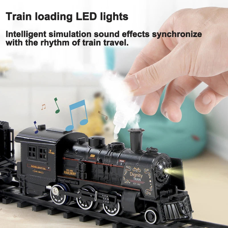 Remote Control Kids Electric Train Set with Sound, Light, Smoke Effects, and Tracks