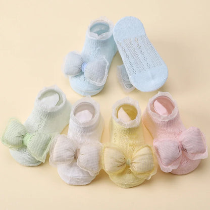 Adorable Baby Socks and Flower Headband Set - 2pcs Candy Color Bow Accessories for Newborns