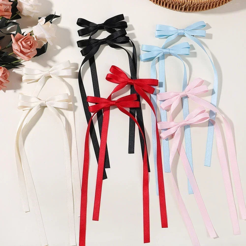 2PCS Adorable Long Tassel Bow Headbands for Girls - Cute Hair Accessories for Parties and Daily Wear