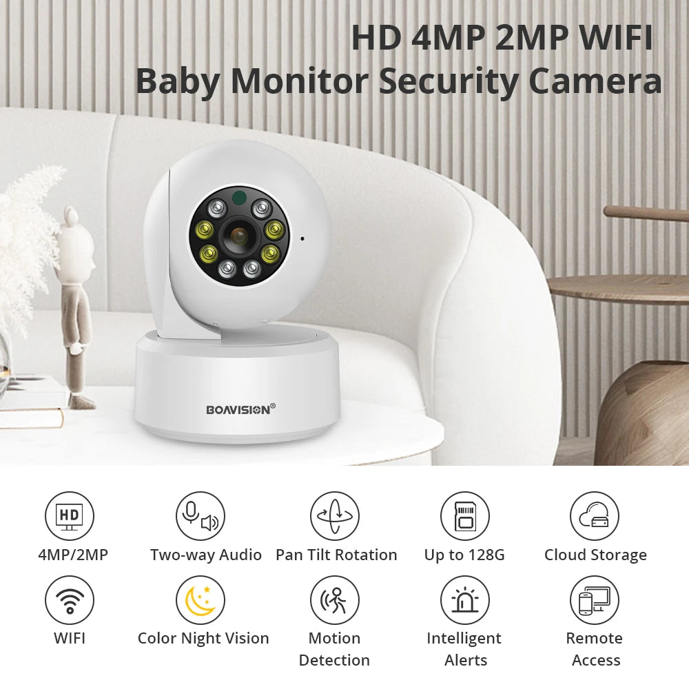 BOAVISION 4MP HD Wifi PTZ Security Camera with AI Human Tracking, Two-Way Audio, and Color Night Vision for Smart Home Surveillance