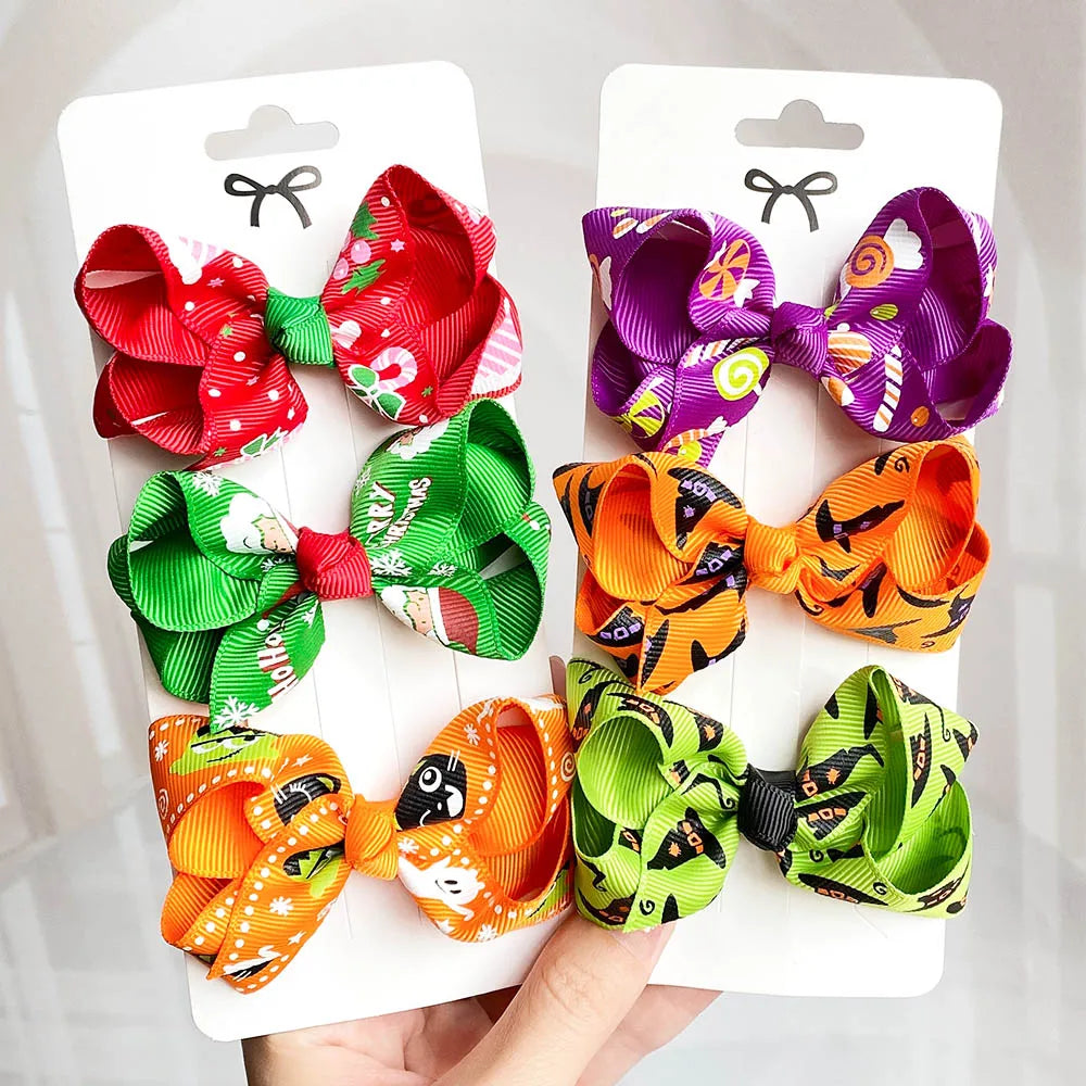10-Count Festive Bow Hair Clips for Newborns - Halloween & Christmas Baby Girl Accessories