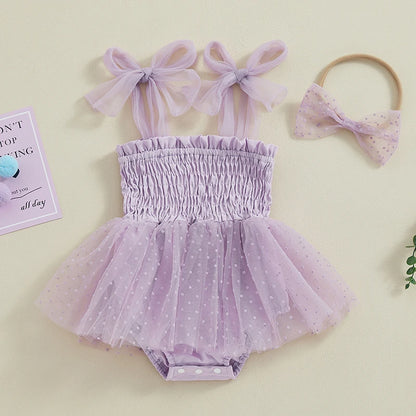 Adorable Baby Girl Summer 2-Piece Outfit Set: Sleeveless Smocked Romper Dress with Matching Headband
