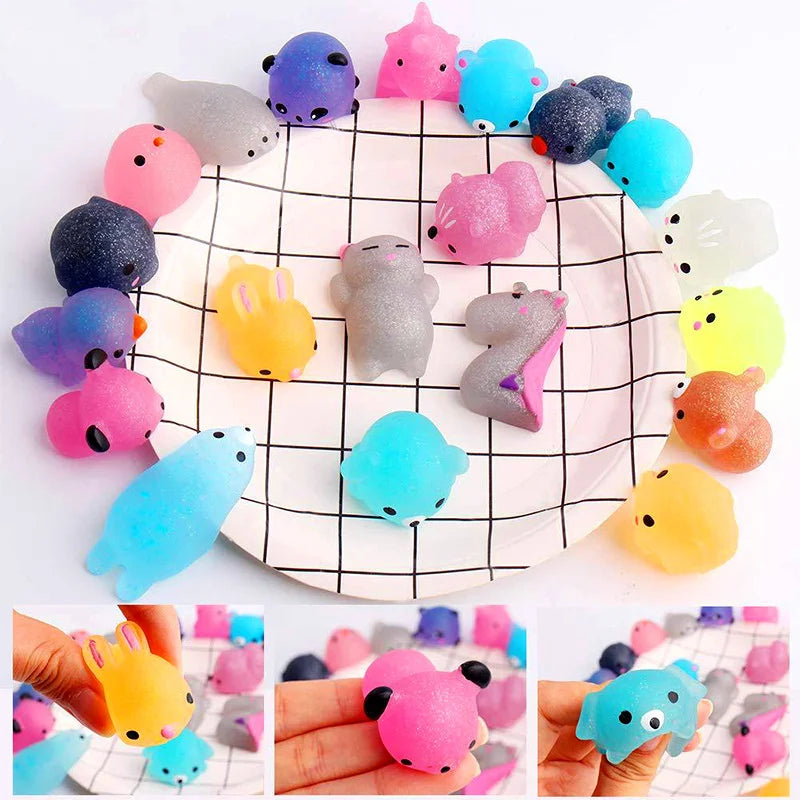 Adorable Animal Pattern Mini Mochi Squishies - 10-50PCS Stress Relief Toys for Kids, Ideal Birthday Gifts