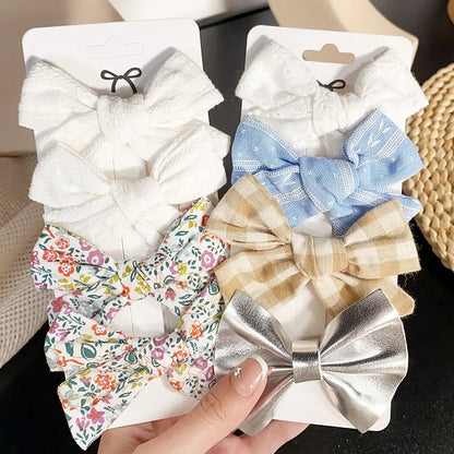 Adorable Girls' Cute Print Hairpins Set - 4/5 Pcs Sweet Cotton Bow Clips for Kids Hair Accessories, Perfect Gift & Wholesale